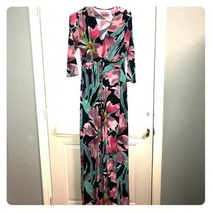 Tropical floral 3/4 sleeve maxi dress